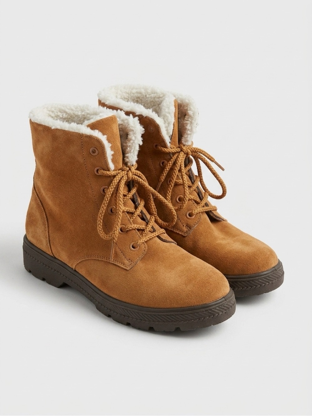 Men’s Suede Winter Boots EU 44 Brown Faux Fur Lined Lace-Up Excellent Condition